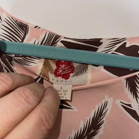 Hilo Hattie Womens Dress Size Large Pink Brown Floral Pure Silk Palm Tree - Picture 13 of 13